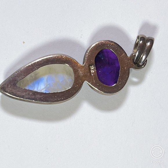 NEW LARGE AMETHYST/MOONSTONE PENDANT - 925 SILVER INDIA ARTISAN - Picture 3 of 12